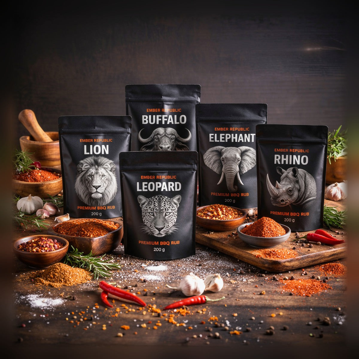 Ember Republic Big Five BBQ Rub Collection, five premium rubs with spices and herbs