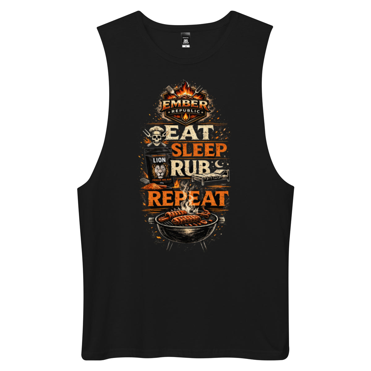 Ember Republic Eat Sleep Rub Repeat Tank Top in black, additional front view