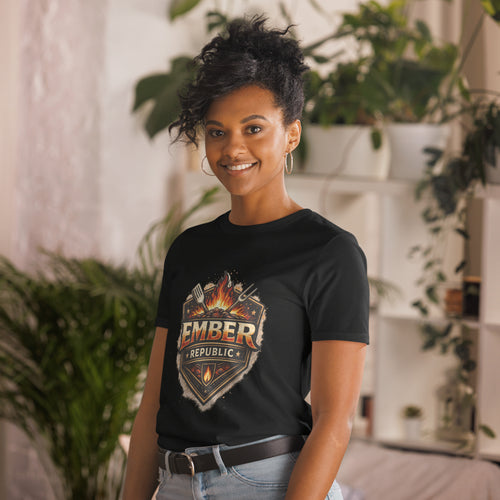 Ember Republic Short-Sleeve Unisex Tee in black, left front view