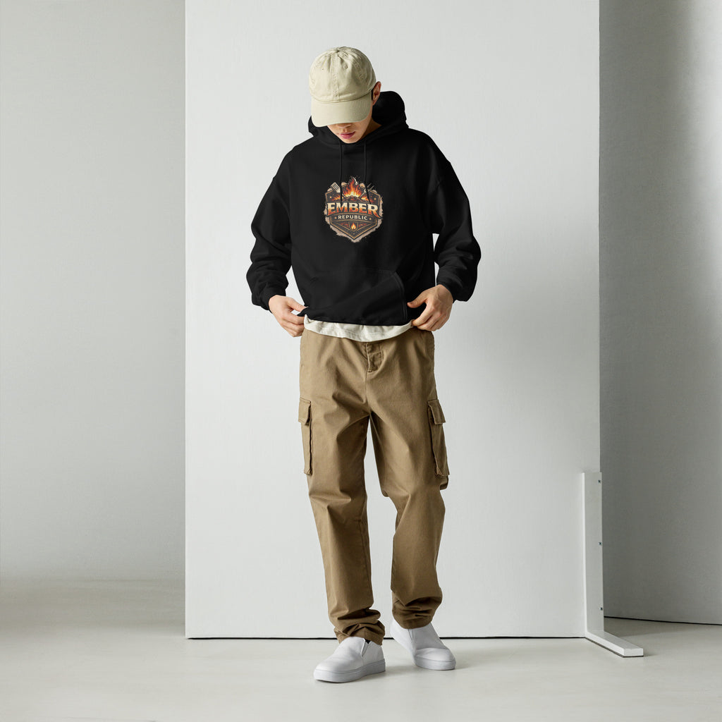 Ember Republic Unisex Hoodie in black, front view