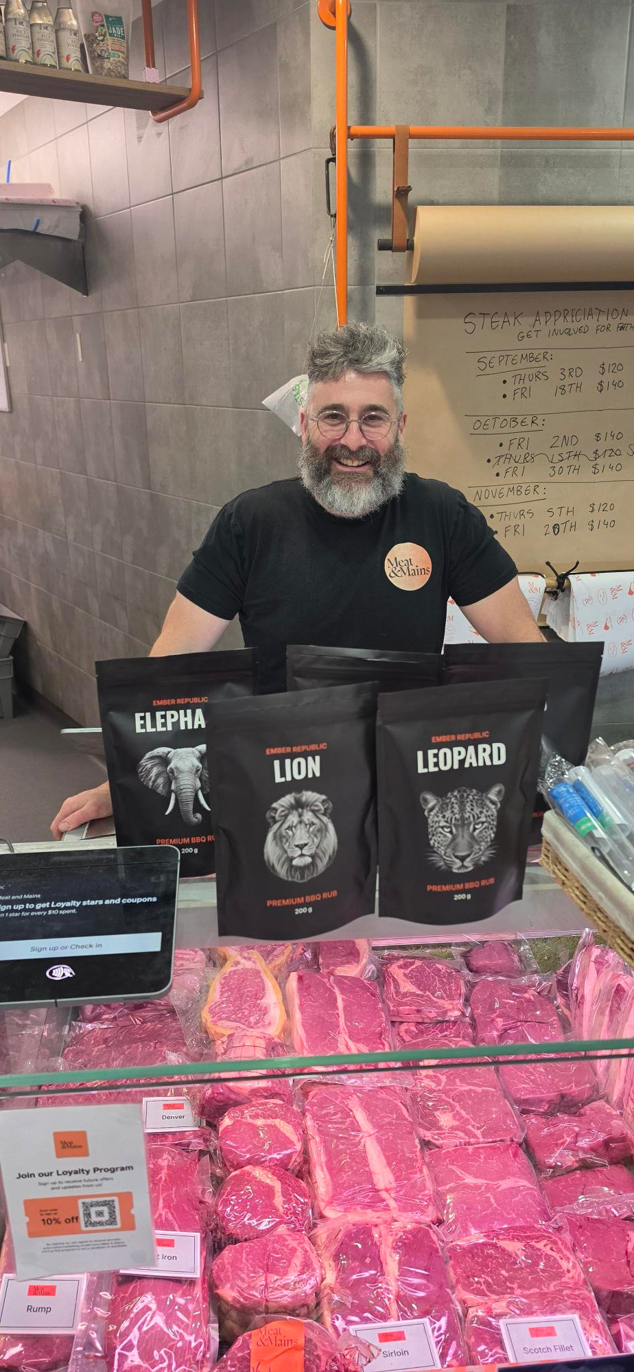 Tom at Meat and Mains with Ember Republic barbecue rubs